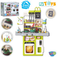 Кухня 70-45-70,5см, плита, звук, світло, пара, духовка,мийка-ллється вода(механіч), посуд,продукти, дошка для малювання, крейда, губка, 46дет, на бат-ці, в кор-ці, 45-36-17см /8