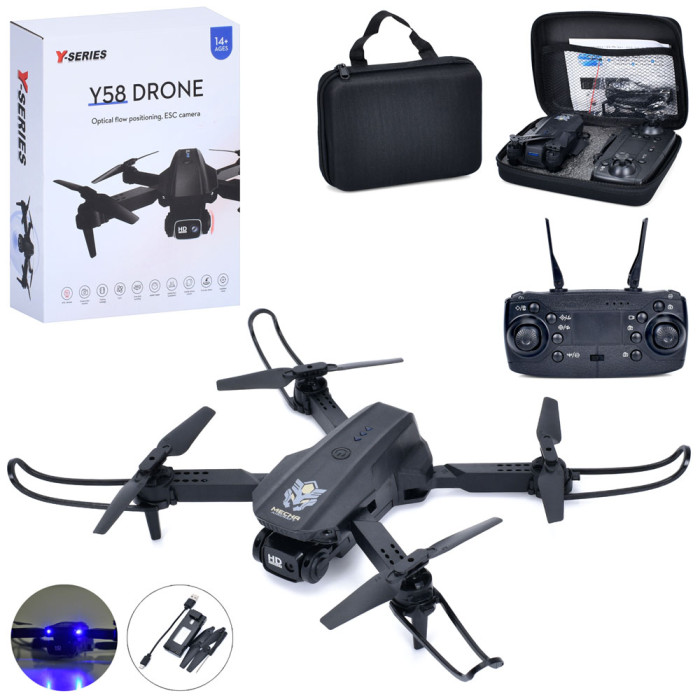 Р/К Квадрокоптер 2,4G, 29см, камера, світло, складний, запасны лопаті, USBзарядне, чохол, в кор-ці, 17,5-22-6,5см /12/