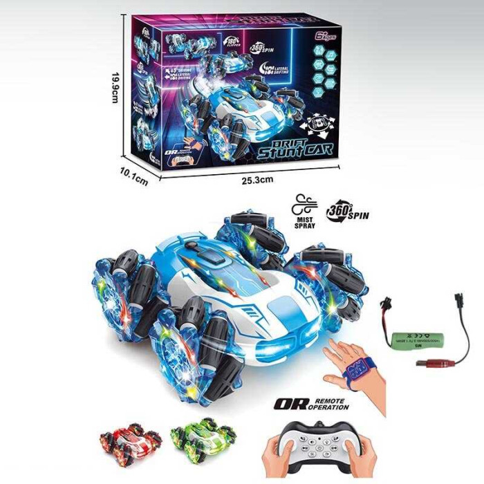 Р/К машина 3 кольори, звук, підсвічування, роликові колеса, обертається по колу, парогенератор, пульт 2.4 Ghz + браслет, USB-кабель, в кор, МІКС ВИДІВ /36-2/