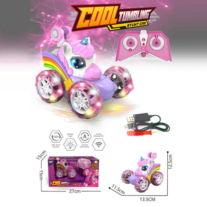 Машинка на Р/К перевертиш, підсвічування, обертання передніх коліс на 360°, пульт 2.4 G, вбудований акумулятор, в кор. /36-2/