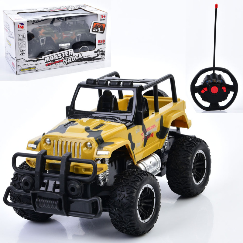 Р/К Джип , 23см, 1:16, військовий, гумові колеса, 2 кольори, на бат-ці, в кор-ці, 29,5-16-16см /24/