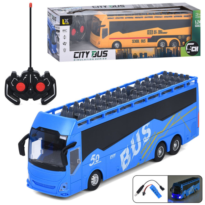 Автобус р/к, акум, 30см, 1:24, світло, гумові колеса,USBзарядне, 2 кольори, в кор-ці, 43-13-10см /12/