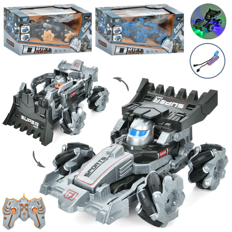 Машинка р/к2,4G, акум, 25см, трансформер, трюкова, музика, світло, USBзарядне, 3 кольори, в кор-ці, 35,5-20-17,5см /6/