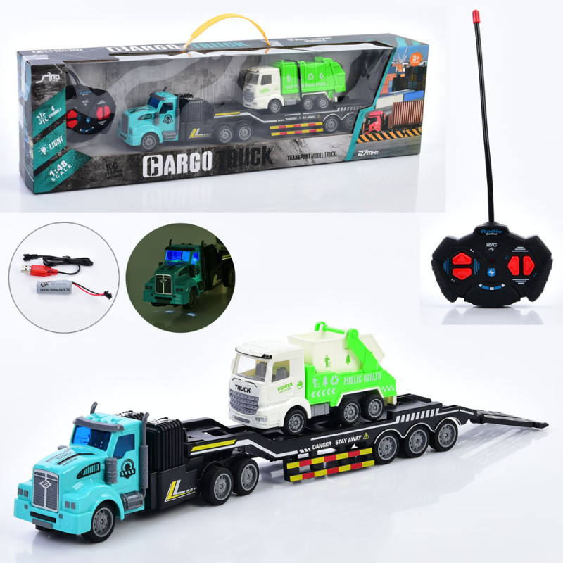 Р/К трейлер , акум, 36см, 1:48, світло, гумові колеса, сміттєвоз, USBзарядне, 2 види, в кор-ці, 51-15-8,5см /18/