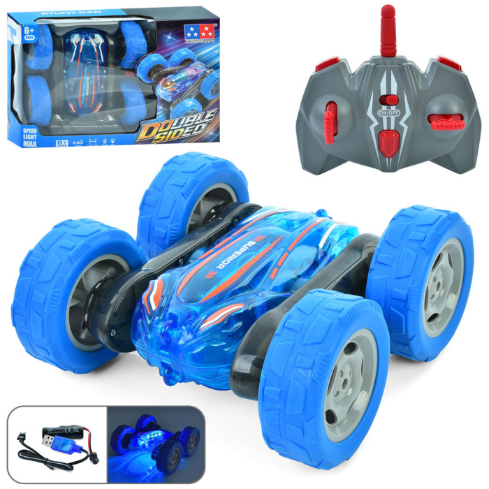 Р/К машинка 2,4G, акум, 15,5см, трюкова, світло, гумові колеса, USBзарядне, в кор-ці, 28-19-8см /18/