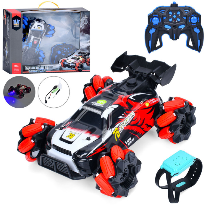 Р/К машинка 2,4G (2 пульти-1 браслет на руку), акум, 21см, пара/дим,звук, світло, колеса-ролики,корпус не б'ється, USBзарядне, 2 кольори, в кор-ці,36,5-28-11см /12/