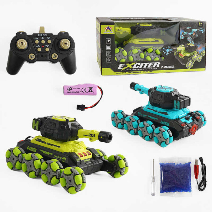 Р/К Танк 2 кольори, світло, звук, парогенератор, стріляє орбізами, обертання на 360°, пульт 2.4G, акум. 3.7V, в кор. /24-2/