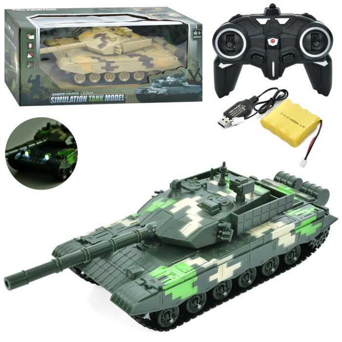 Р/К Танк, акум, 34см, звук, світло, рухлива кабіна, USBзарядне, 2 кольори, в кор-ці, 36-15-16см /8/