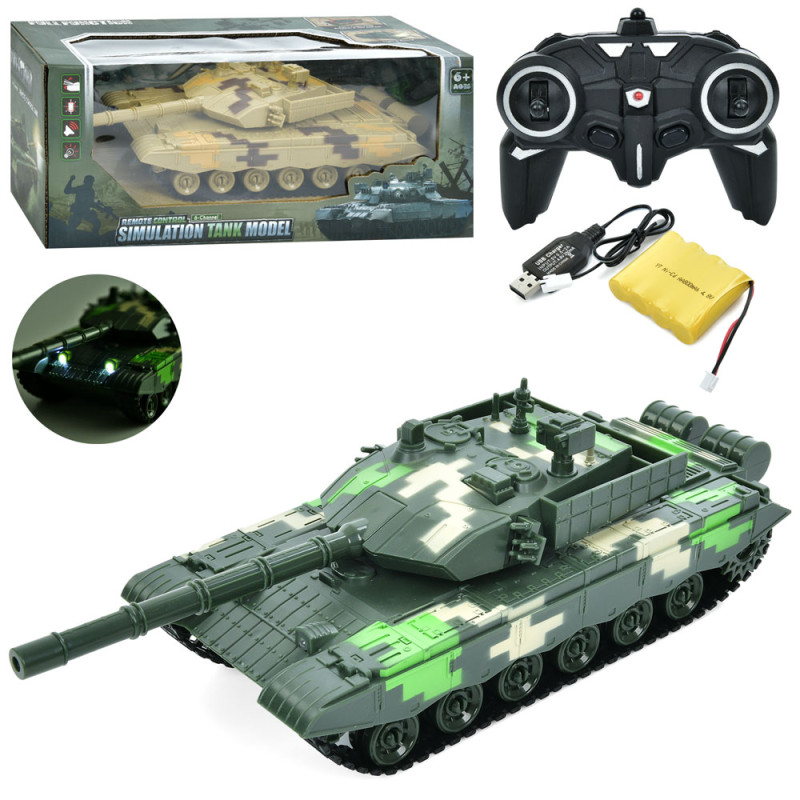 Р/К Танк, акум, 34см, звук, світло, рухлива кабіна, USBзарядне, 2 кольори, в кор-ці, 36-15-16см /8/