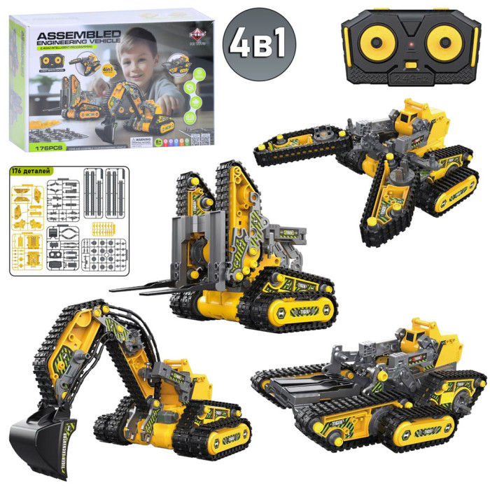 Екскаватор р/к2,4G, 4в1 (будтехніка), розібраний, 176дет, на бат-ці, в кор-ці, 38,5-24-10см /9/