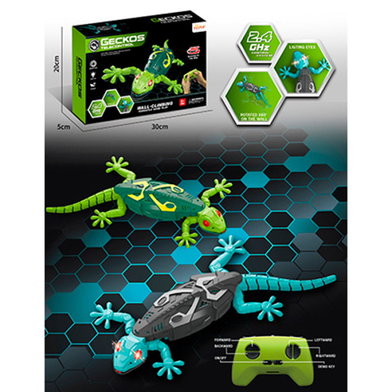 Тварина р/к2,4G, акум, гекон/ящірка, 35см, світло, 2 режими (їздить по вертильній та горизонтальній поверхнях), їздить по стіні, USBзарядне, 2 кольори, в кор-ці, 29,5-19,5-5см /18/