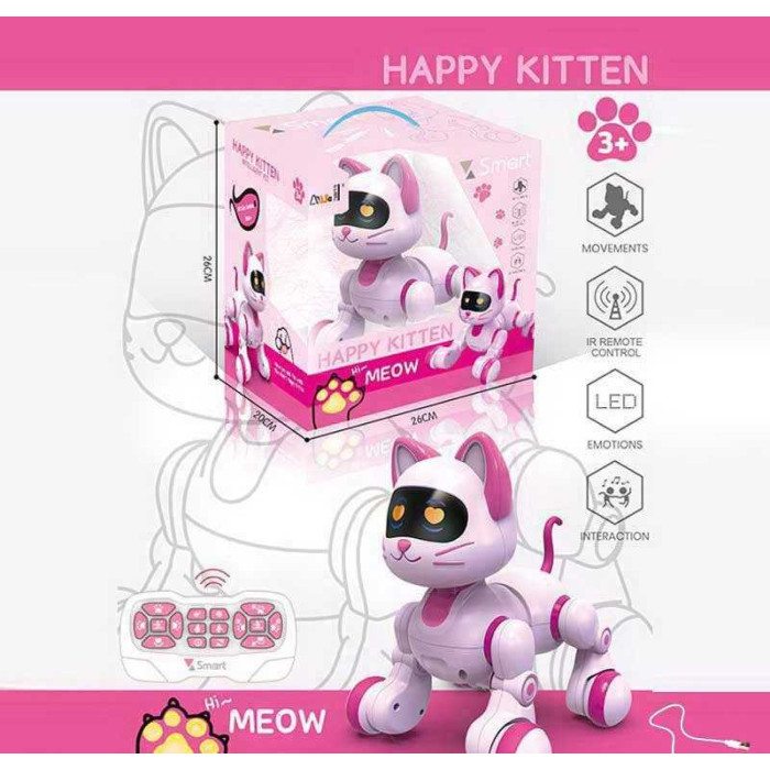 Котик на Р/К акум. 3,7 V, пульт керування, трюки, підсвічування, звуки, рухливі елементи, LED очі, сенсор. датчик, в кор. /12/