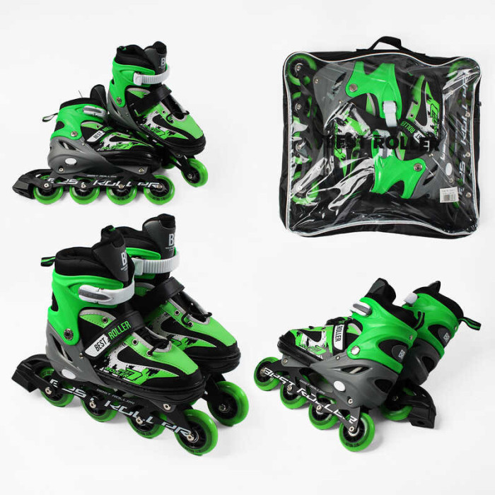 Ролики Best Roller /розмір 38-42/ колір – ЗЕЛЕНИЙ колеса PU, ПЕРЕДНЄ КОЛЕСО СВІТЛО, устілка 24.5-26.5 см, d колес – 7 см, в сумці  /6/