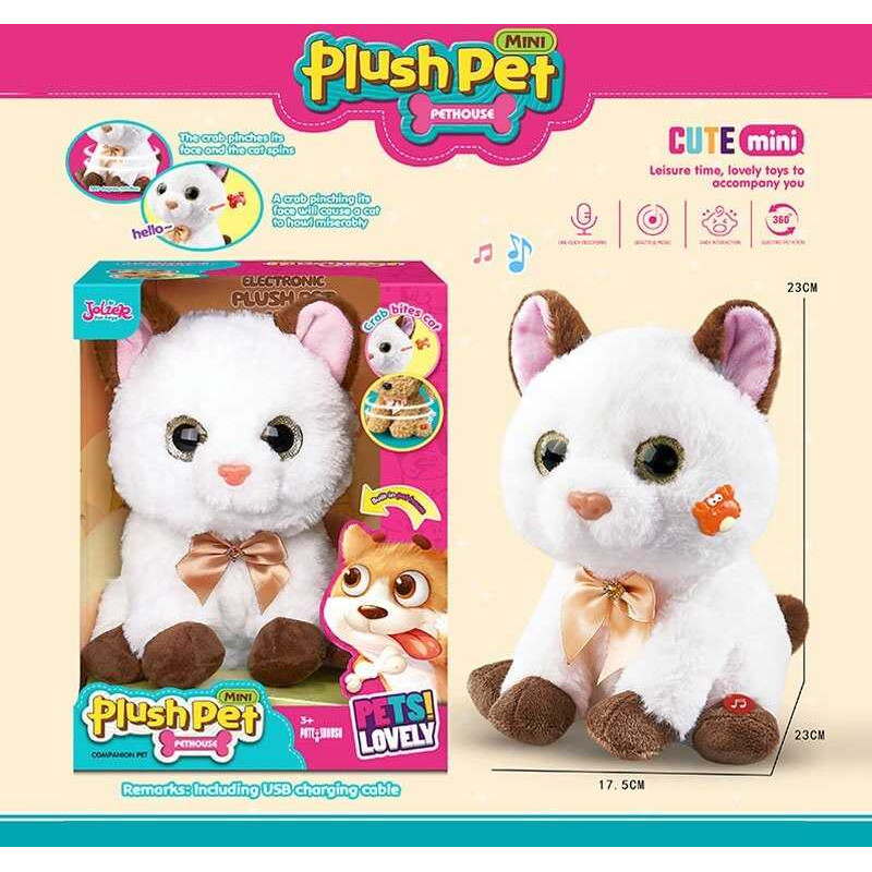 М'яка інтерактивна іграшка “Котик”, окастик, музика, рухається, повторюшка, магнітний крабик, USB-кабель, вбудований акумулятор 3.7V, в кор.  /24/