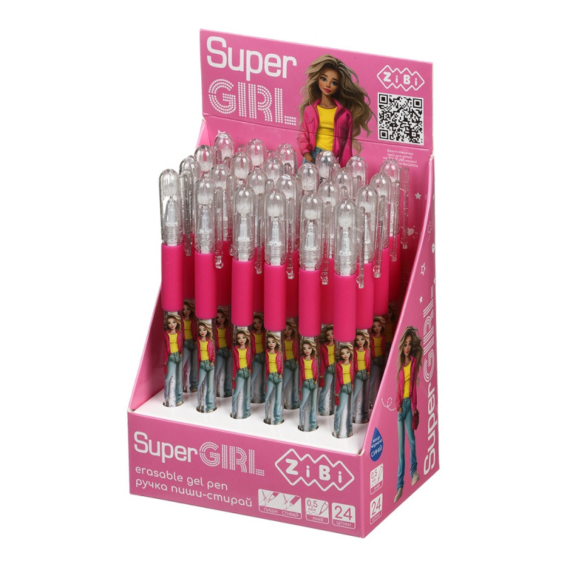 Ручка гелева пиши-стирай SUPER GIRL з гумовим грипом, 0,5 мм, синя, ціна за 24 шт. //