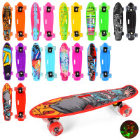 Скейт пенні,56-14см, алюм.підвіска, кол.ПУ-світло, малюнок, ручка,розібр.,10 видів,п/е /10/