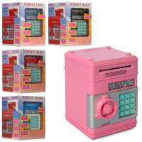 Скарбничка сейф з кодом, затяг.купюри,мікс кольорів,звук,світло,бат,кор,15-21-15см /24/