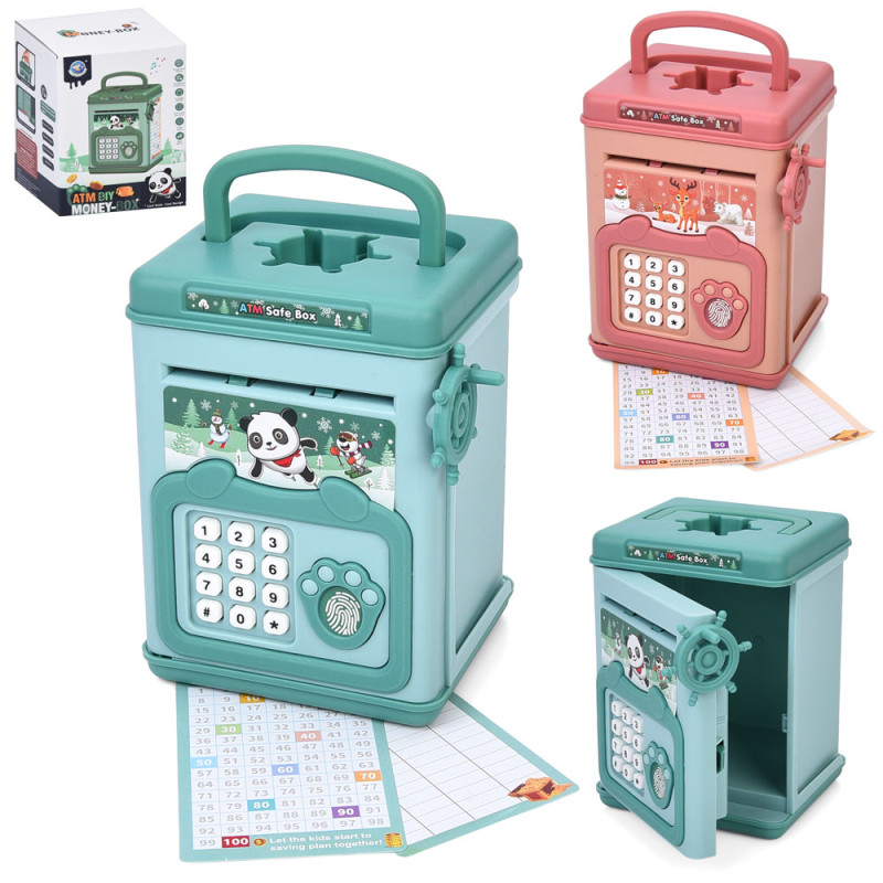 Скарбничка сейф з кодом, 11-16-10см, відбиток, музика,звук(англ), 2 кольори, на бат-ці, в кор-ці, 12-16-11см /12/