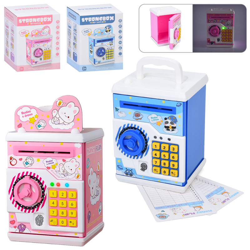 Скарбничка сейф, код, 12,5-18-11,58см, відбиток, музика, звук, світло,затягуює купюри, 2 види (панда, зайчик), на бат-ці, в кор-ці, 14-18,5-14см /6/ Скарбничка сейф, код, 12,5-18-11,58см, відбиток, музика, звук, світло,затягуює купюри, 2 види (панда, зайчик), на бат-ці, в кор-ці, 14-18,5-14см /6/