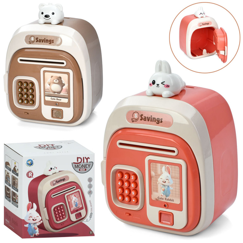 Банківський термінал 23см,  сейф з кодом, відбиток,затягує купюри, 2 види(заєць, ведмідь), звук англ, на бат-ці, в кор-ці, 20-17-13см /24/