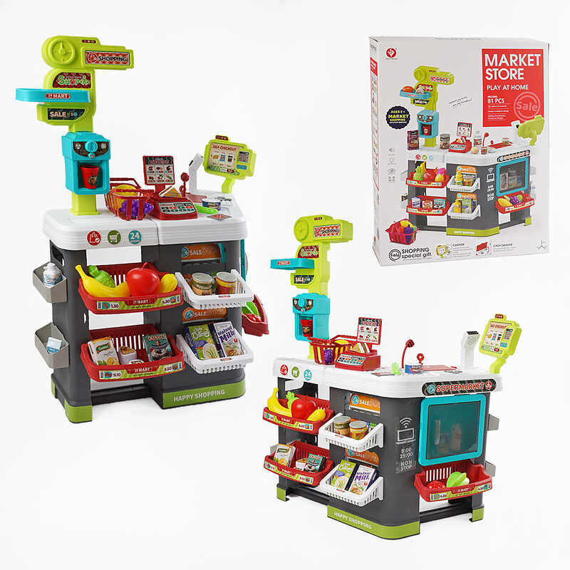 Супермаркет 81 деталь, світло, звук, термінал, сканер, ваги, продукти, кошик, розмір 69х38х87 см, в кор. /8/