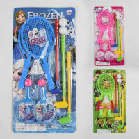 Набір ракеток 3 види, бадмінтон, теніс, гольф, волан, 2 м'ячики, 2 кульки, на листі /60-2/ Набір ракеток 3 види, бадмінтон, теніс, гольф, волан, 2 м'ячики, 2 кульки, на листі /60-2/