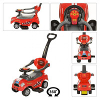 Каталка-толокар Z 321-3 (1шт) 3ручка, підст. для ніг, повор. перед колес 360, муз., червоно-сiр., 63-30-32,