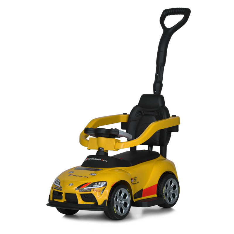 Машина M 6129EBLR-6 (1шт) 2,4G р/к, 3в1(каталка-толокар,батьк.ручка), 1акум6V4,5AH, 1мот25W, муз, св, шкіра, EVA, MP3, USB, TF, жовтий