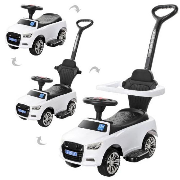 Каталка-толокар M 3503A-1 (1шт) 2в1(батьк.ручка),муз,св,MP3,підст.для ніг,на бат,89,5-44-90см, білий