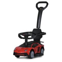 Каталка-толокар M 5777EL-3 (1шт) 2-в-1, с батьк. ручкой,муз,світло,сигнал ,EVA, шкіра, червоний