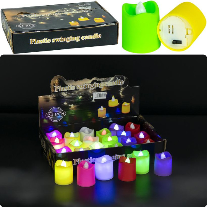 Свічка LED з полум'ям 12-67C (Колір світіння - мерехтливий кольоровий), 24шт в блоці //