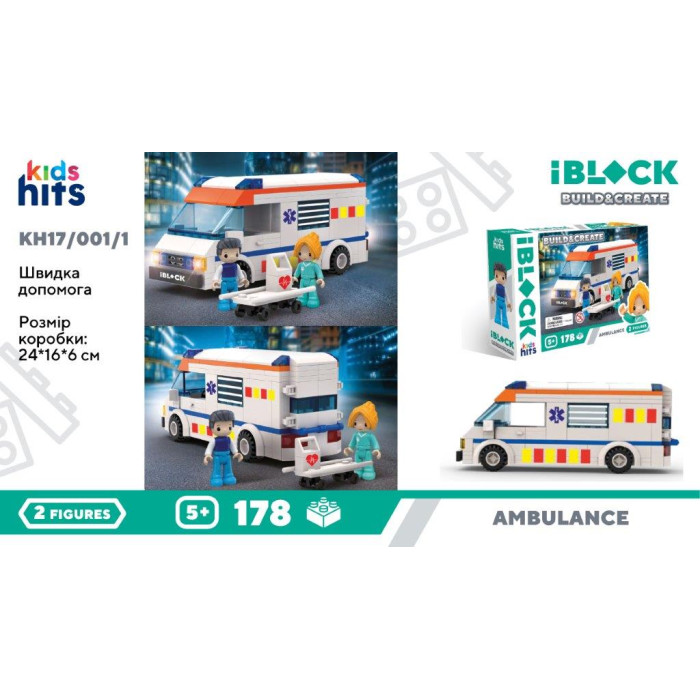 Конструктор Kids hits IBLOCK JUNIOR 178дет.,Міська швидка допомога кор. 24*16*6см /36-2/