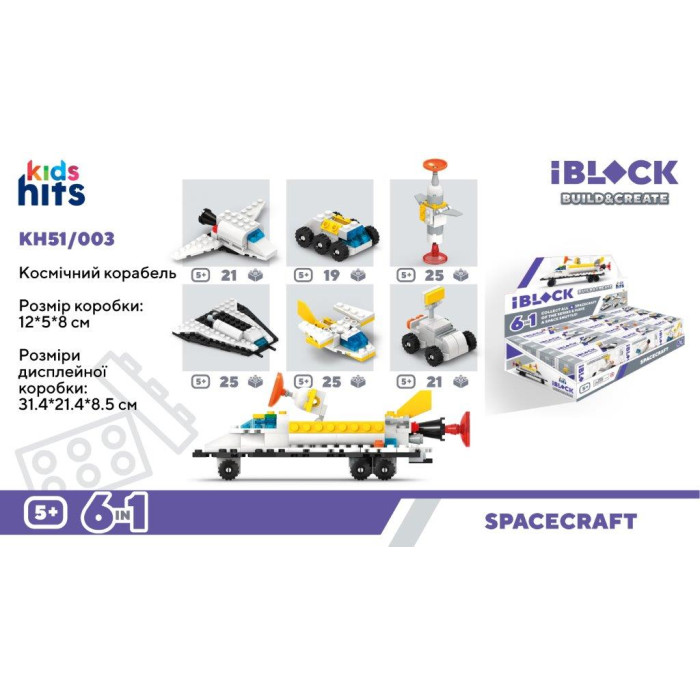 Конструктор Kids hits IBLOCK JUNIOR  6видів,19-25дет, КОСМОС,.,р-р кор. 12*5*8см /72/в кор. 31,4*21,4*8,5см