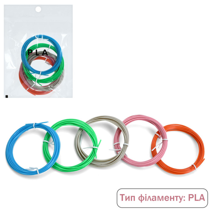 PLA філамент (запаска)  пластик для 3D ручки, набір 5шт/5 кольорів, по 3м, 1,75мм, в кор-ці, 15-21-2,5см /100/