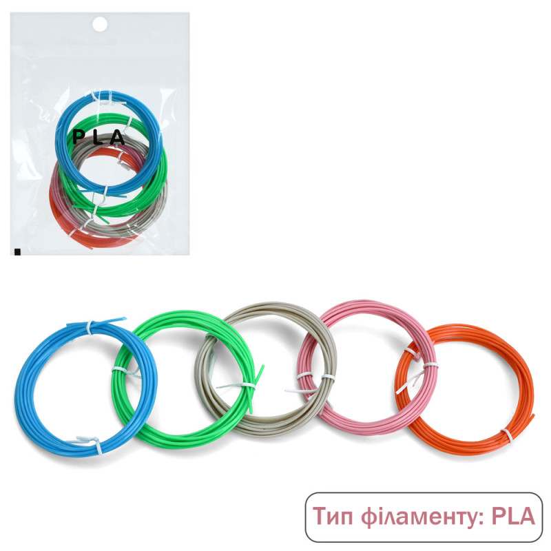 PLA філамент (запаска)  пластик для 3D ручки, набір 5шт/5 кольорів, по 3м, 1,75мм, в кор-ці, 15-21-2,5см /100/