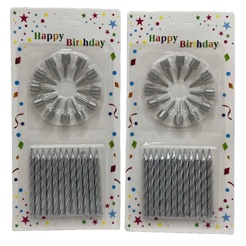 Свічки в наборі 12шт.з підставками 5,5см,срібні (12*24)