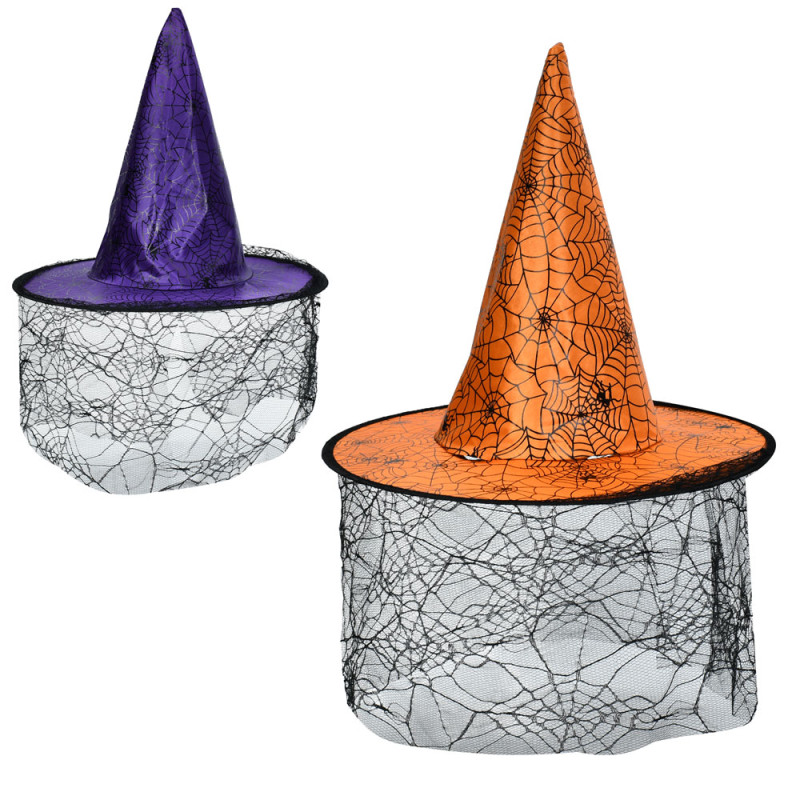 Аксесуари для свята капелюх, 38-38-в38см(складний), сітка, Хелловін / Halloween, 2кольори, /4/48/12шт в уп.