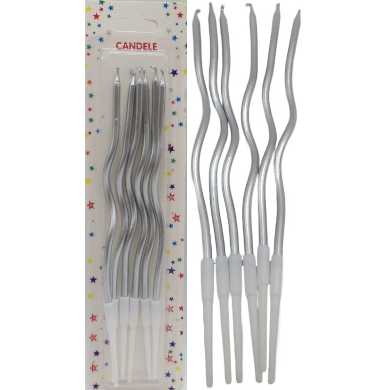 Свічка для торта спіралька срібло 15,5см 6шт.(15*50)