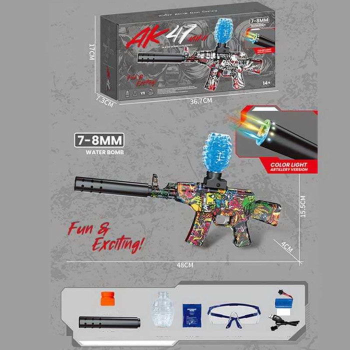 Автомат підсвічування, довжина з глушником 49см, пачка орбізів, окуляри, механічний принцип роботи,