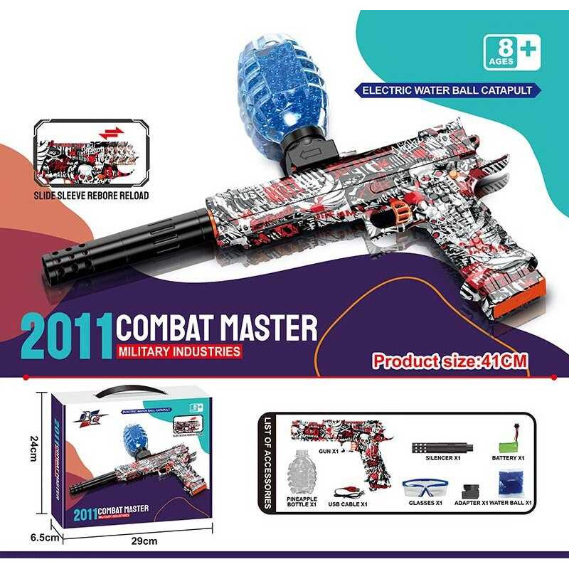 Пістолет автоматичний та механічний принципи роботи, акумулятор 7.4V, стріляє орбізами, захисні окуляри, USB-кабель, орбізи, глушник, в кор. /18/