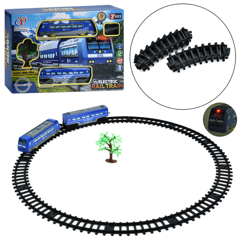 Залізниця 318см, локомотив, 1 вагон, звук, світло, дерево, 15дет, на бат-ці, в кор-ці, 36-25-6,5см /24/