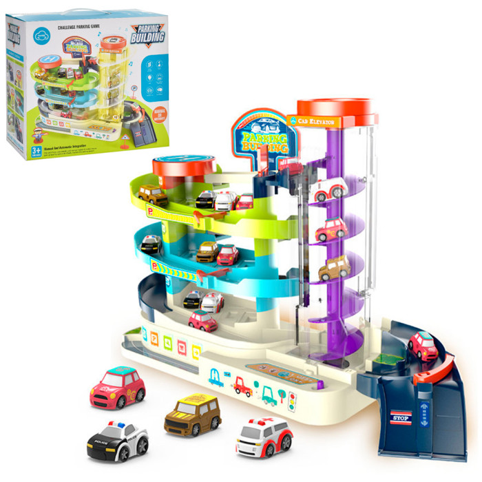 Гараж 3 поверхи, 4 машинки, автоматичний підіймач, світло, мелодія, в кор. /16/