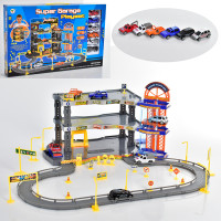 Гараж 3 поверхи, ліфт, машинки6шт, 6см, дорожні знаки, в кор-ці, 50-32,5-6,5см /12/