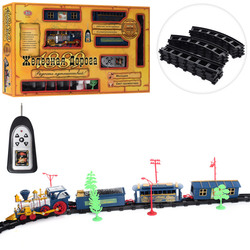 Залізниця р/к, паровоз 19см, 3вагона, муз (укр), світ, 24дет, бат, кор, 53-32-7см /24/ Залізниця р/к, паровоз 19см, 3вагона, муз (укр), світ, 24дет, бат, кор, 53-32-7см /24/
