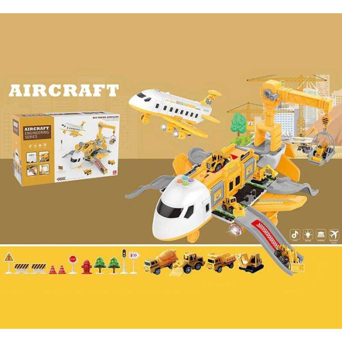 Трек літак, інерція, 4 металопластикові машинки, звуки, підсвічування, звуки, мелодії, механічний кран, в кор. /6/