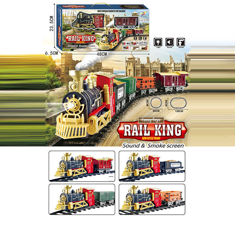 Залізниця локомотив, вагон, звуки, підсвічування, парогенератор, муляжі оточення, в кор. /36/