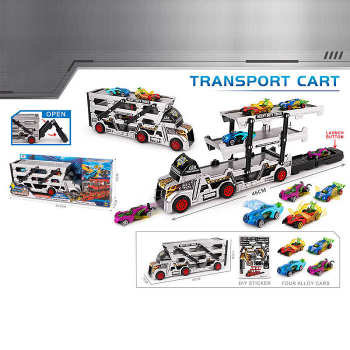 Парковка трейлер, 4 металопластикові машинки, механічний запускач, в кор. /48-2/