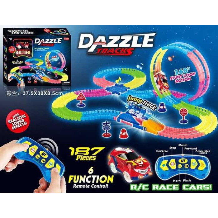 Трек Р/К 187 деталі,довжина трека 425 см,світло, звук (38*9*30см) в кор. /24-2/