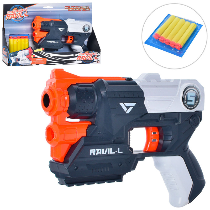 Пістолет 20см, кулі-присоски 5шт, 2 кольори, в корці, 30,5-20-4,5см /48/