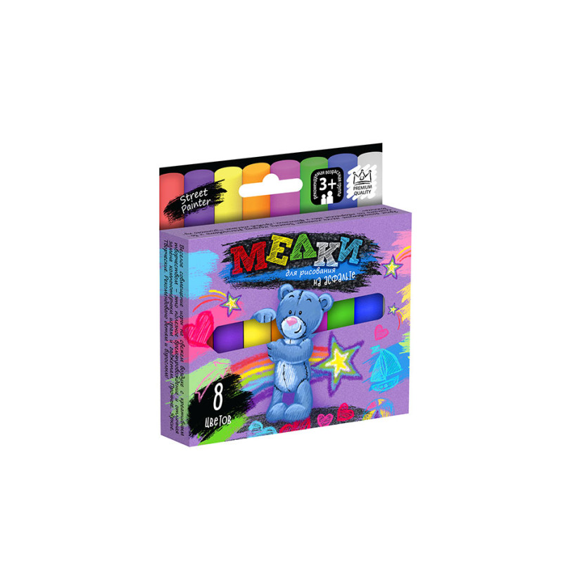 Крейда для малювання на асфальті тонка 8 шт укр (60) Danko Toys